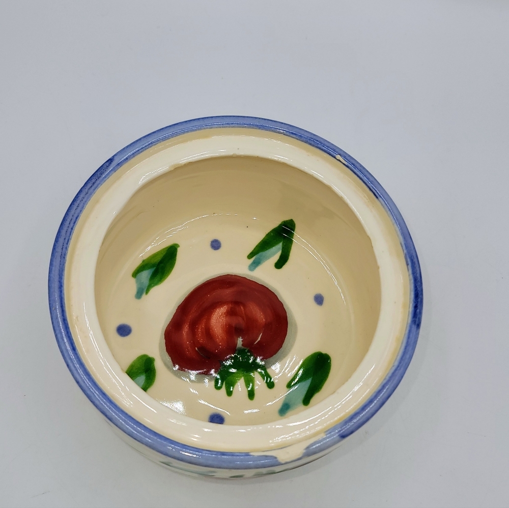 1990 Hand Painted Lidded Pottery Bowl & Plate Set Tomato Motif Vermont Signed - Picture 10 of 14